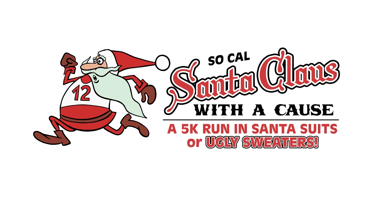 Logo for SoCal Santa Claus with a cause 5K run in Santa suits